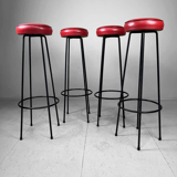 Set of 4 bar stools fifties in red skaï