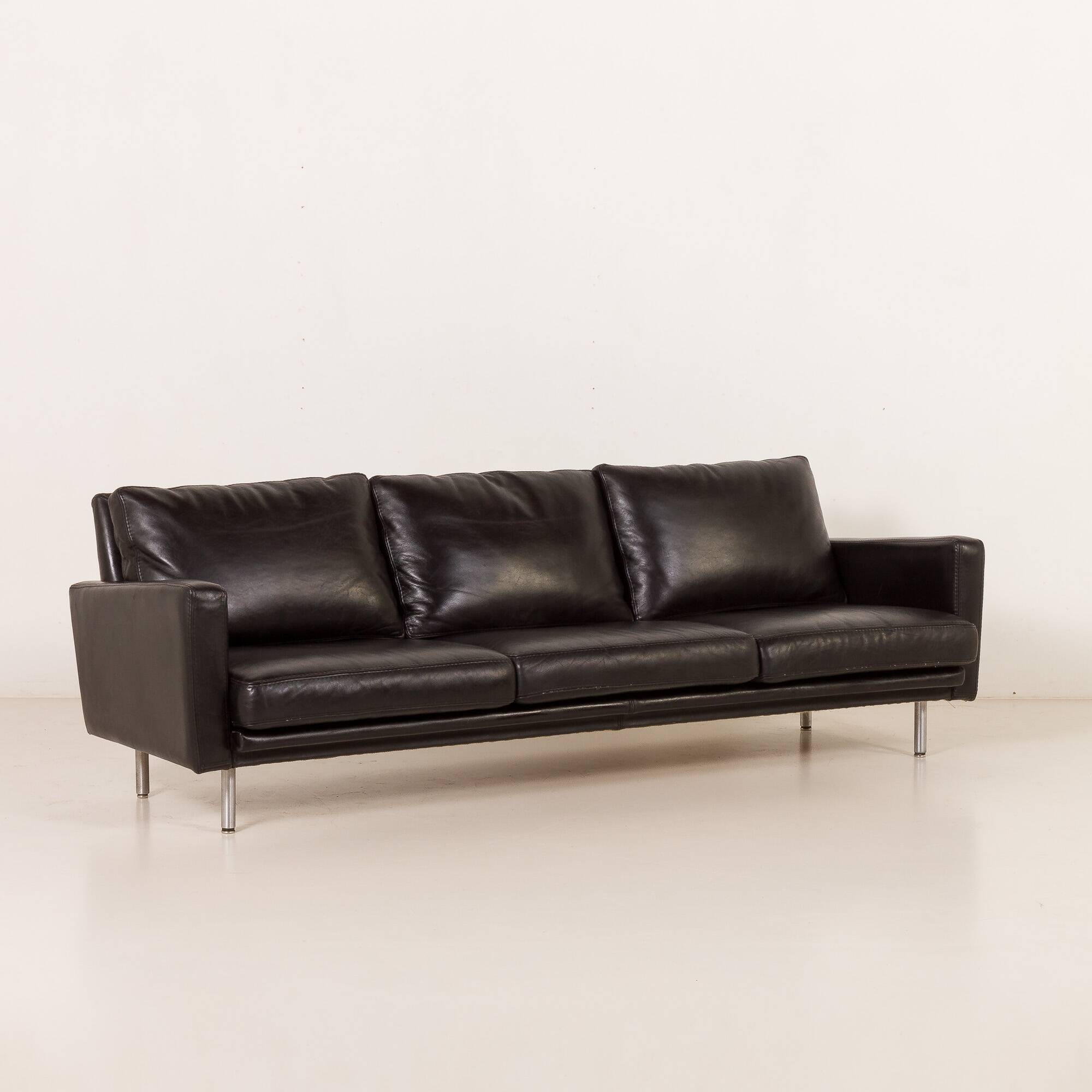 Herman Miller attr. to black leather mid century sofa