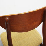 Set of 5 chairs in teak, yellow fabric
