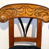 Set of Pair of Biedermeier Shovel Chairs, Walnut, Ink Painting, South Germany, 1830s
