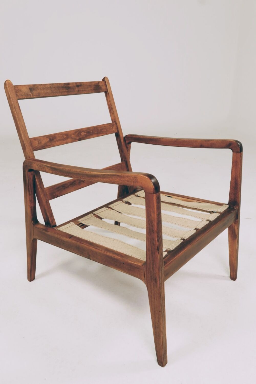 Mid-Century Armchair Corduroy Cushion Rustic Wood, 1980s