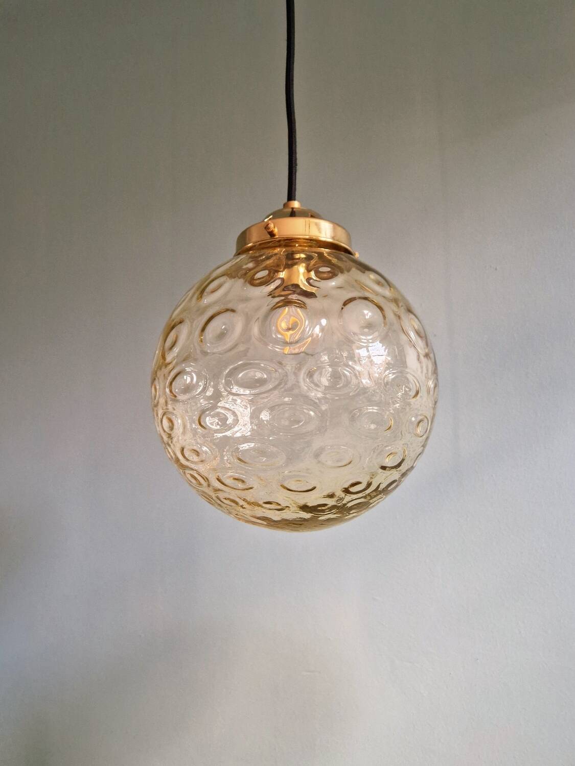 Amber bubble glass vintage pendant, 1970s