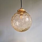 Amber bubble glass vintage pendant, 1970s