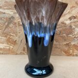Antique Vallauris Style Ceramic Vase Black Blue Beige Vintage