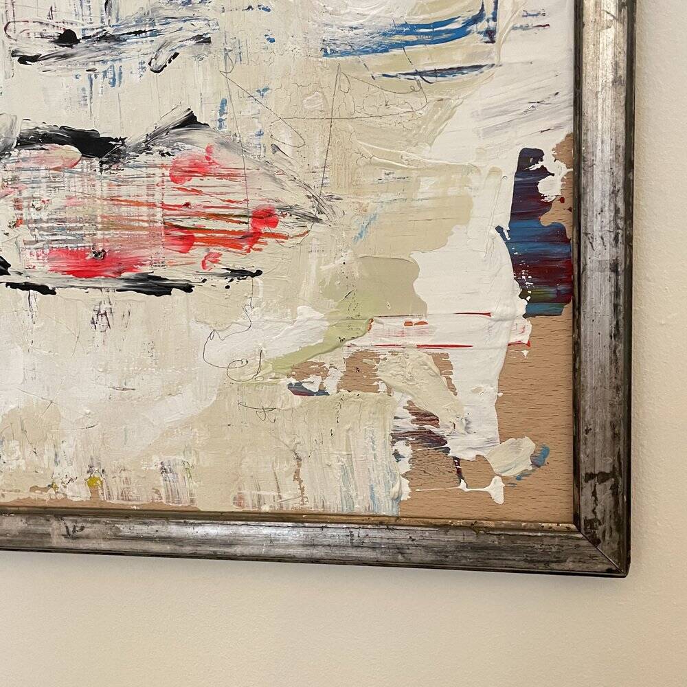 Modern Abstract Painting, Acrylic on Wood, Framed
