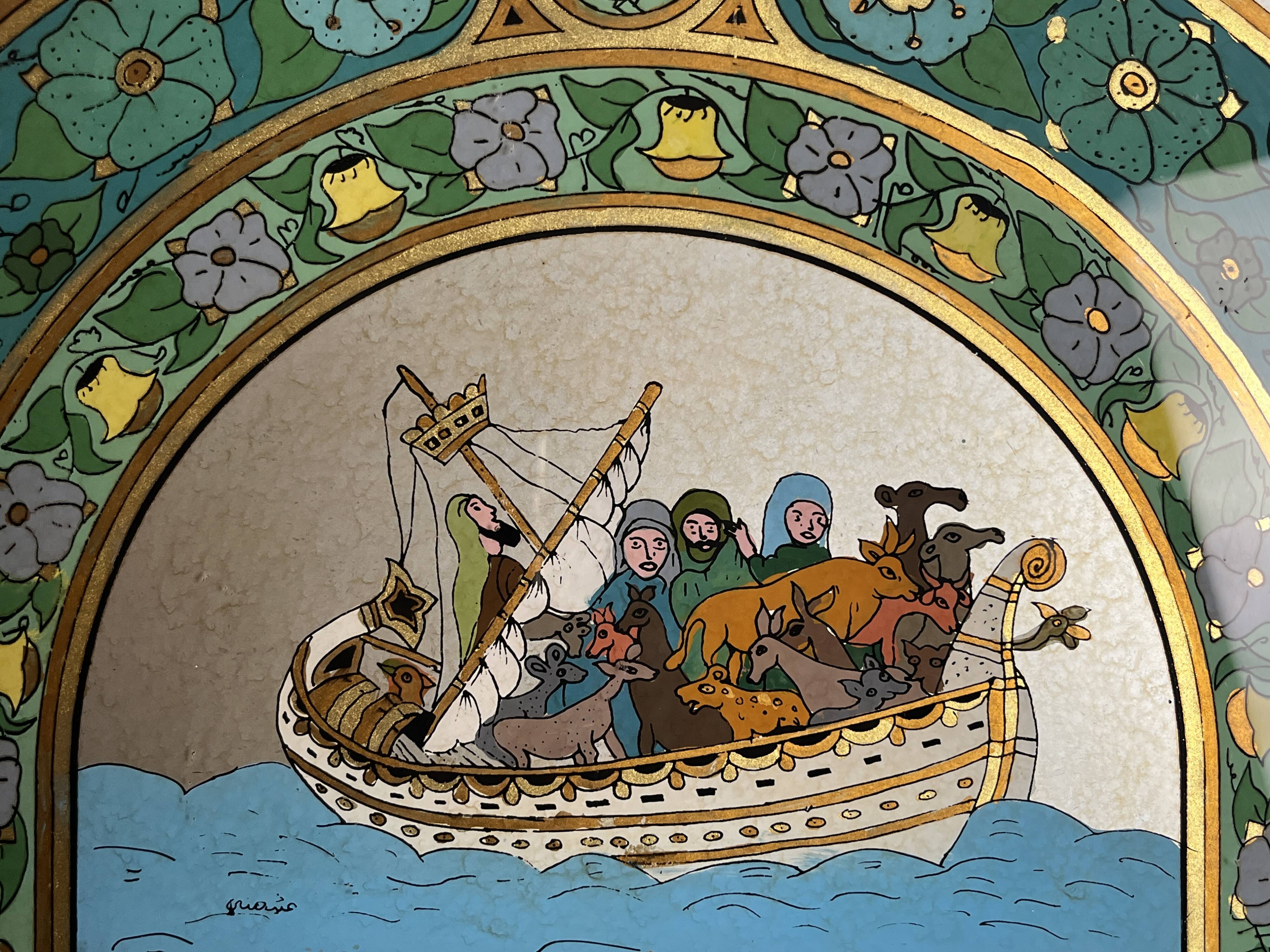 Mirror and painting on glass Noah's Ark around 1970