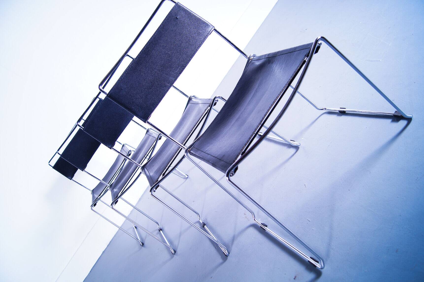 Lot de 4 chaises de salle à manger en cuir Giandomenico Belotti pour Alias