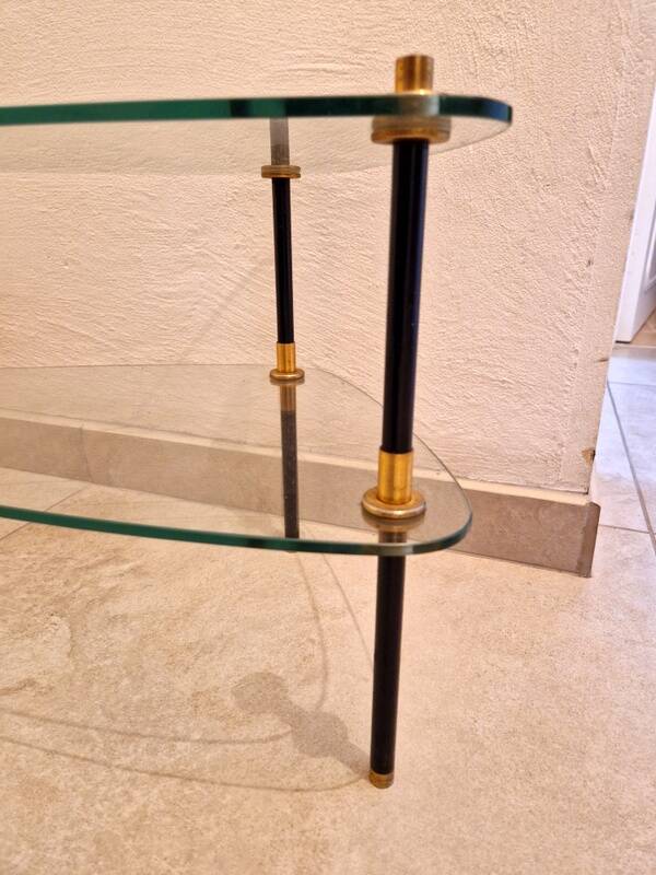 Coffee table end table in metal and black and gold glass - Design 1950/1960