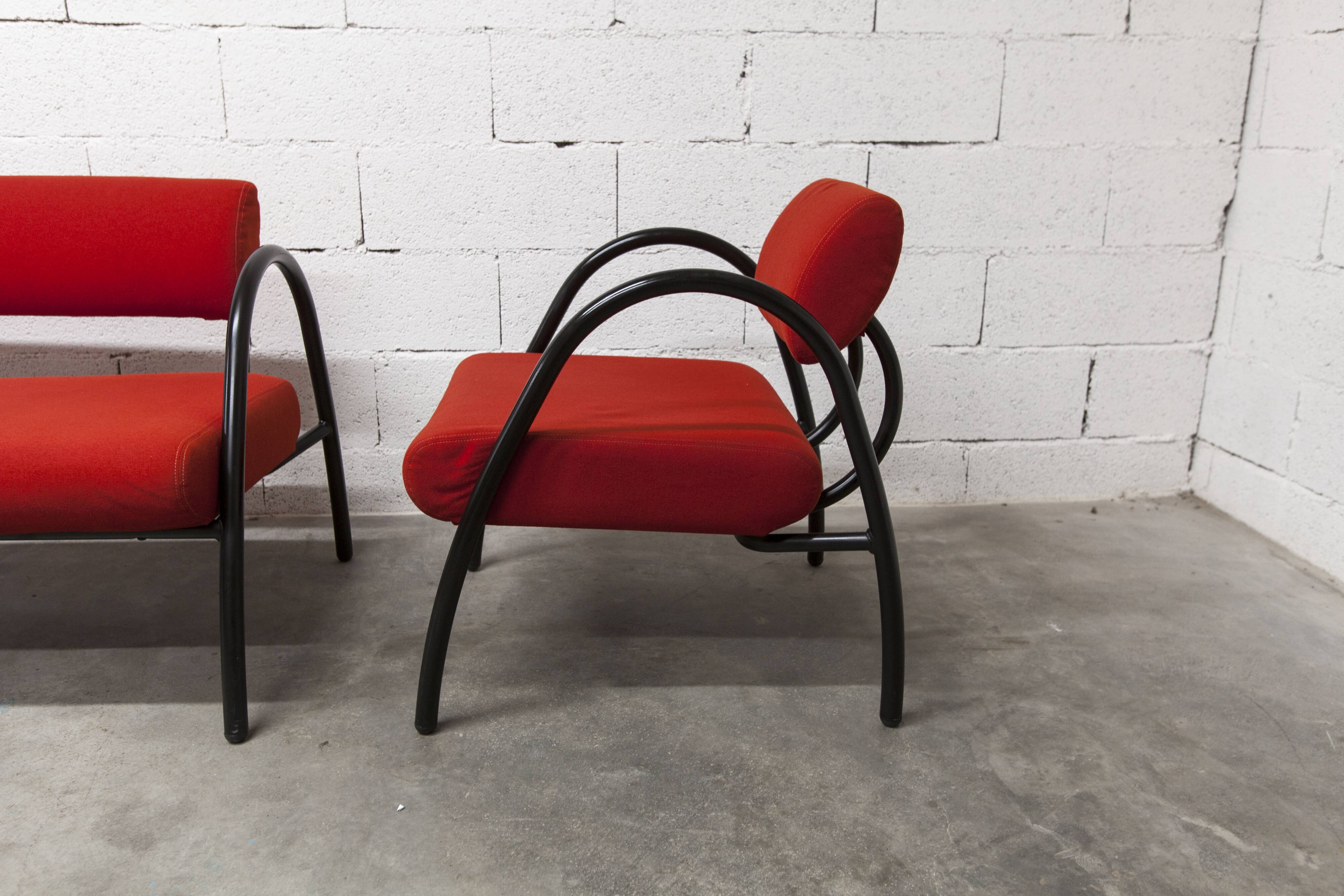 Ensemble canapé et 2 fauteuils design 2001 rouge
