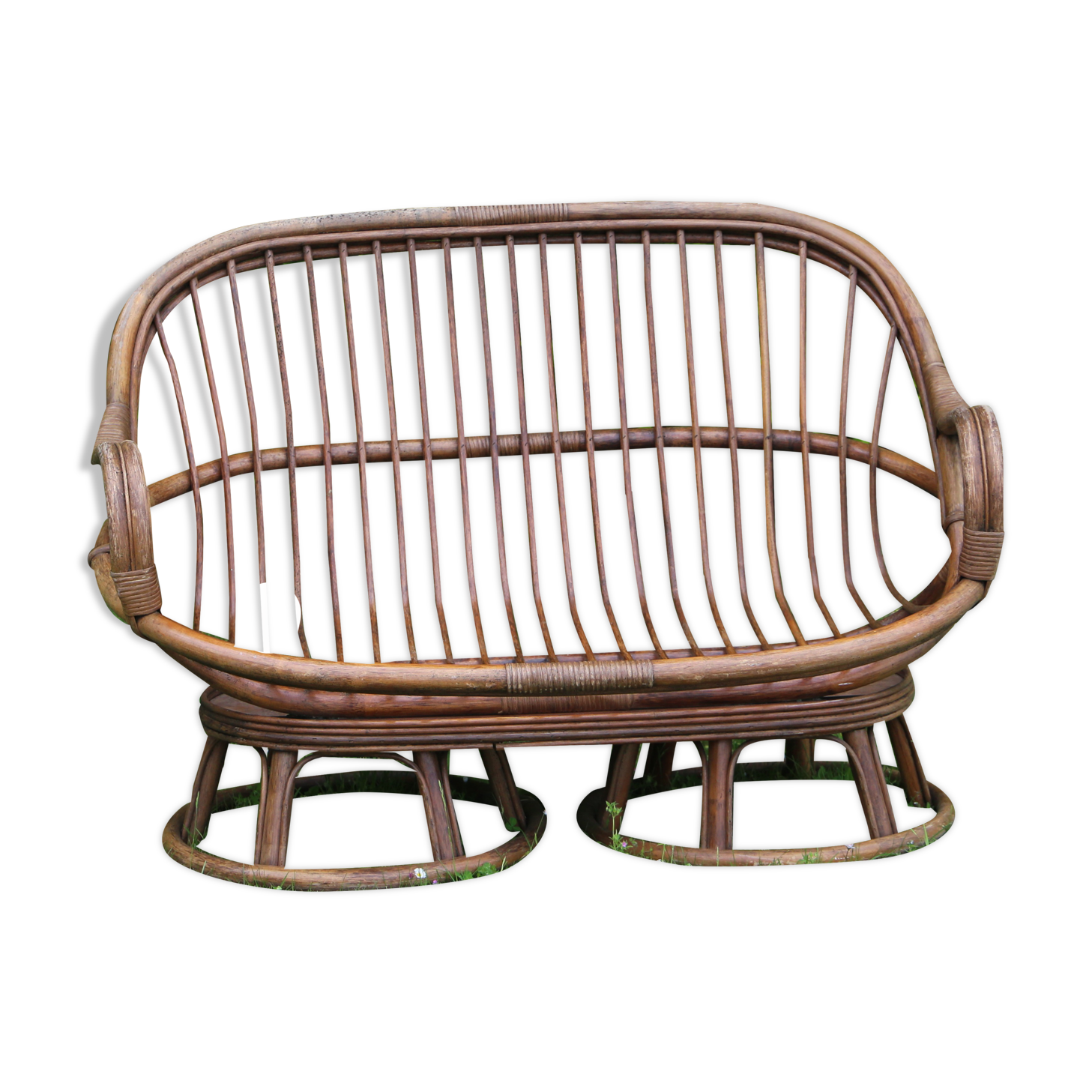 Banquette en rotin deux places, vintage