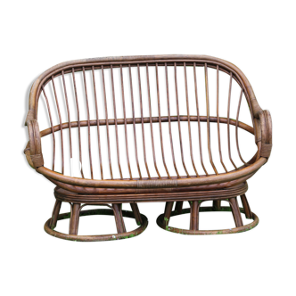 Two-seater rattan bench, vintage