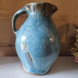 Blue crackle glaze stoneware pitcher