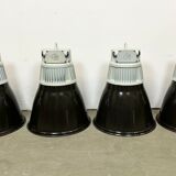 Set of 4 Industrial  Black Enamel Pendant Lamps from Elektrosvit, 1970s