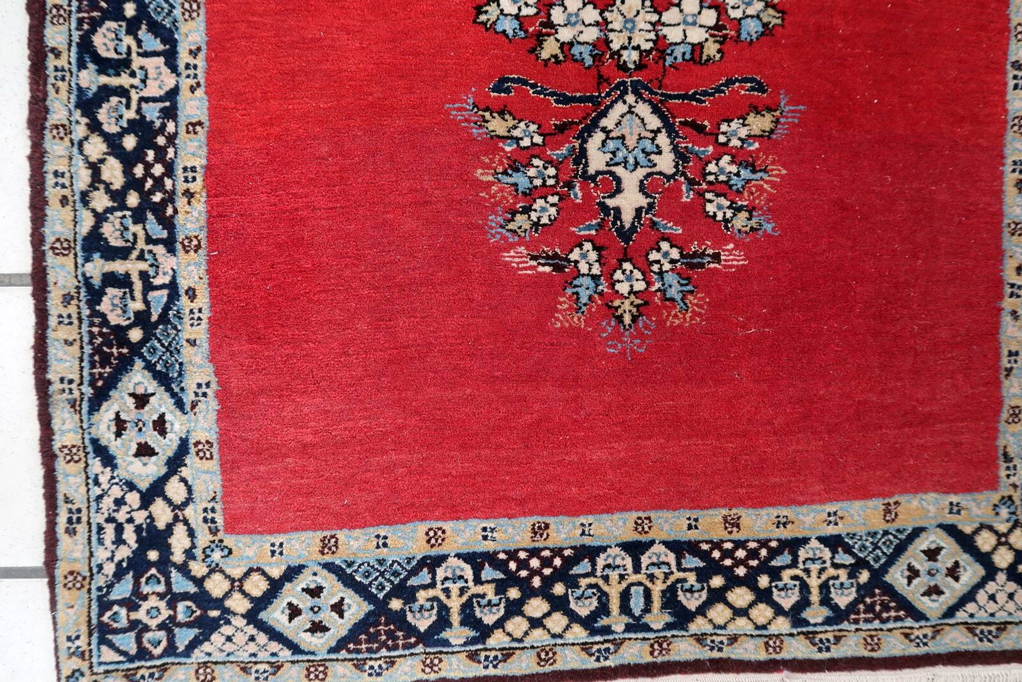 Tapis vintage fait main Tabriz 80 x 126 cm laine rouge vif - 1C1048