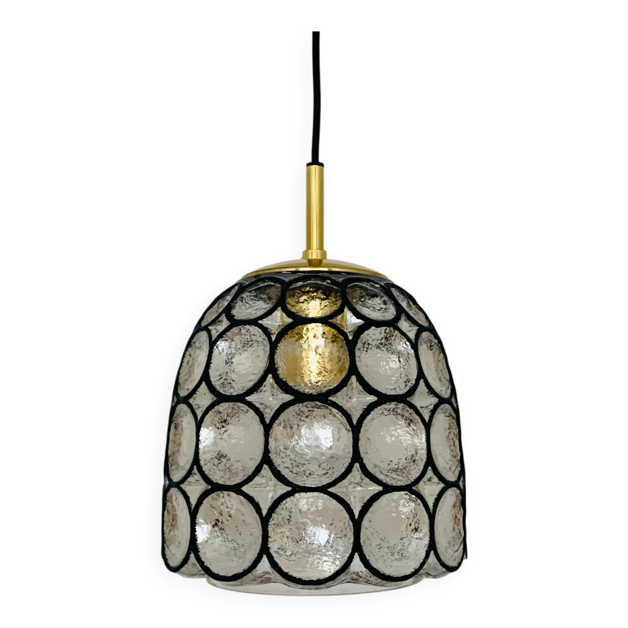 Iron ring design glass pendant lamp by Glashütte Limburg