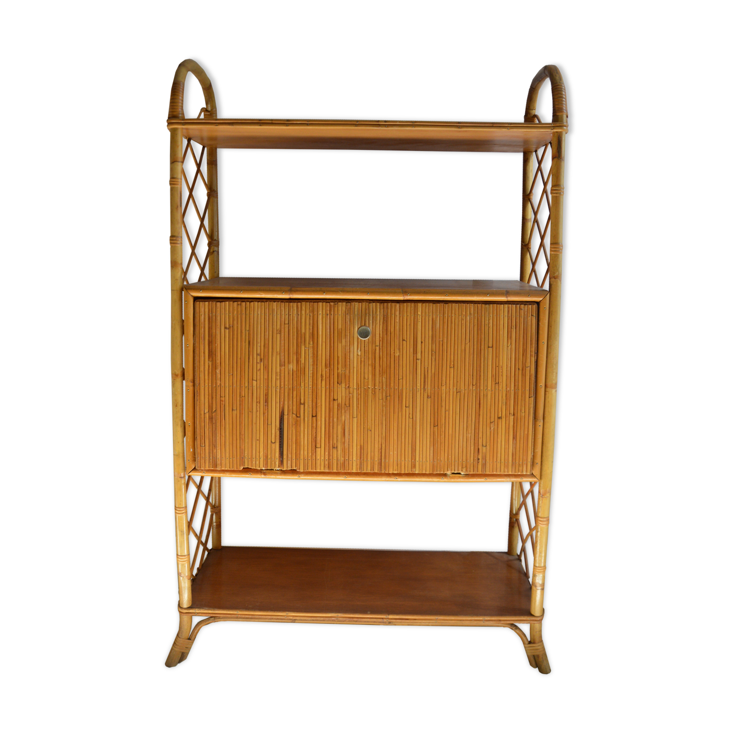 1950's rattan bar shelf