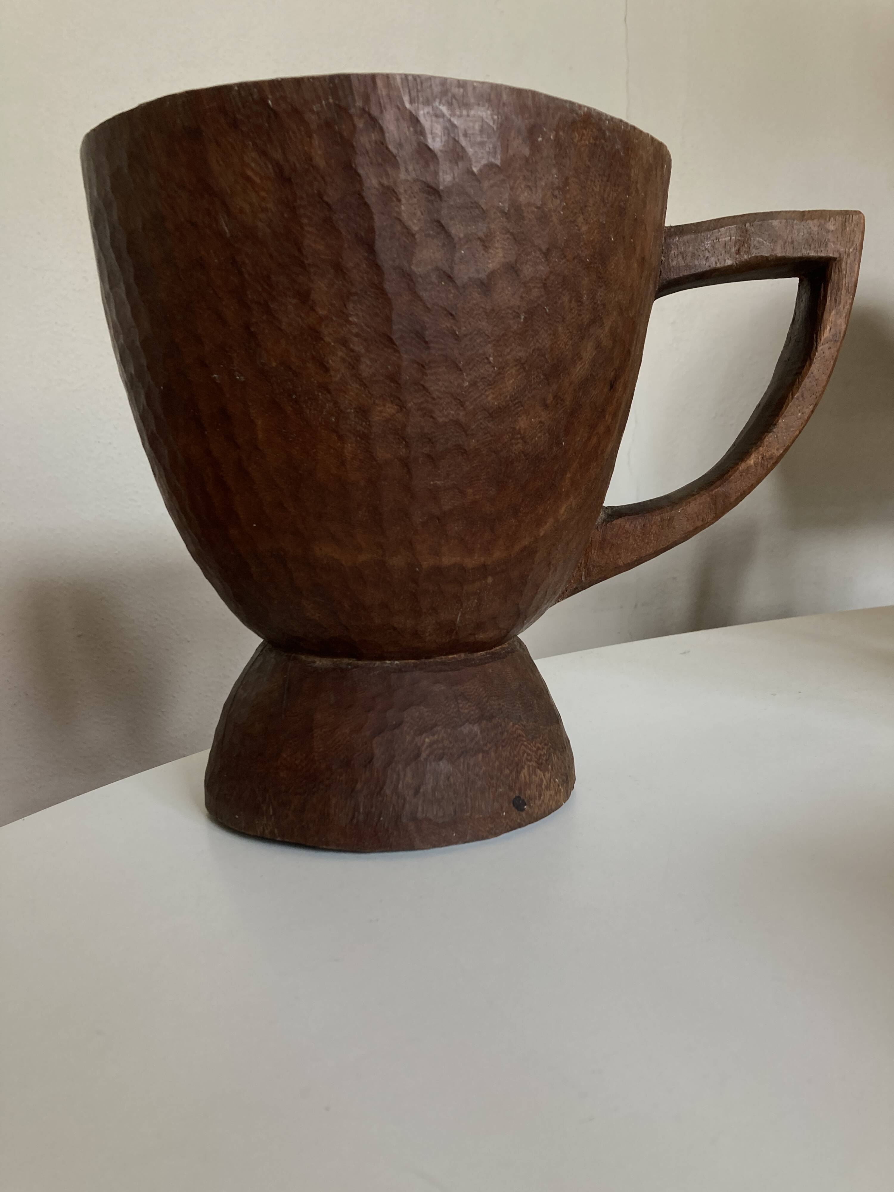 Midcentury Cubist XXXL Cup in West African Monoxyl Wood