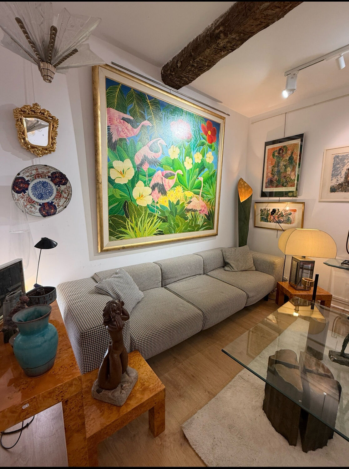 Kartell 3-seater sofa largo (black - houndstooth fabric and steel)