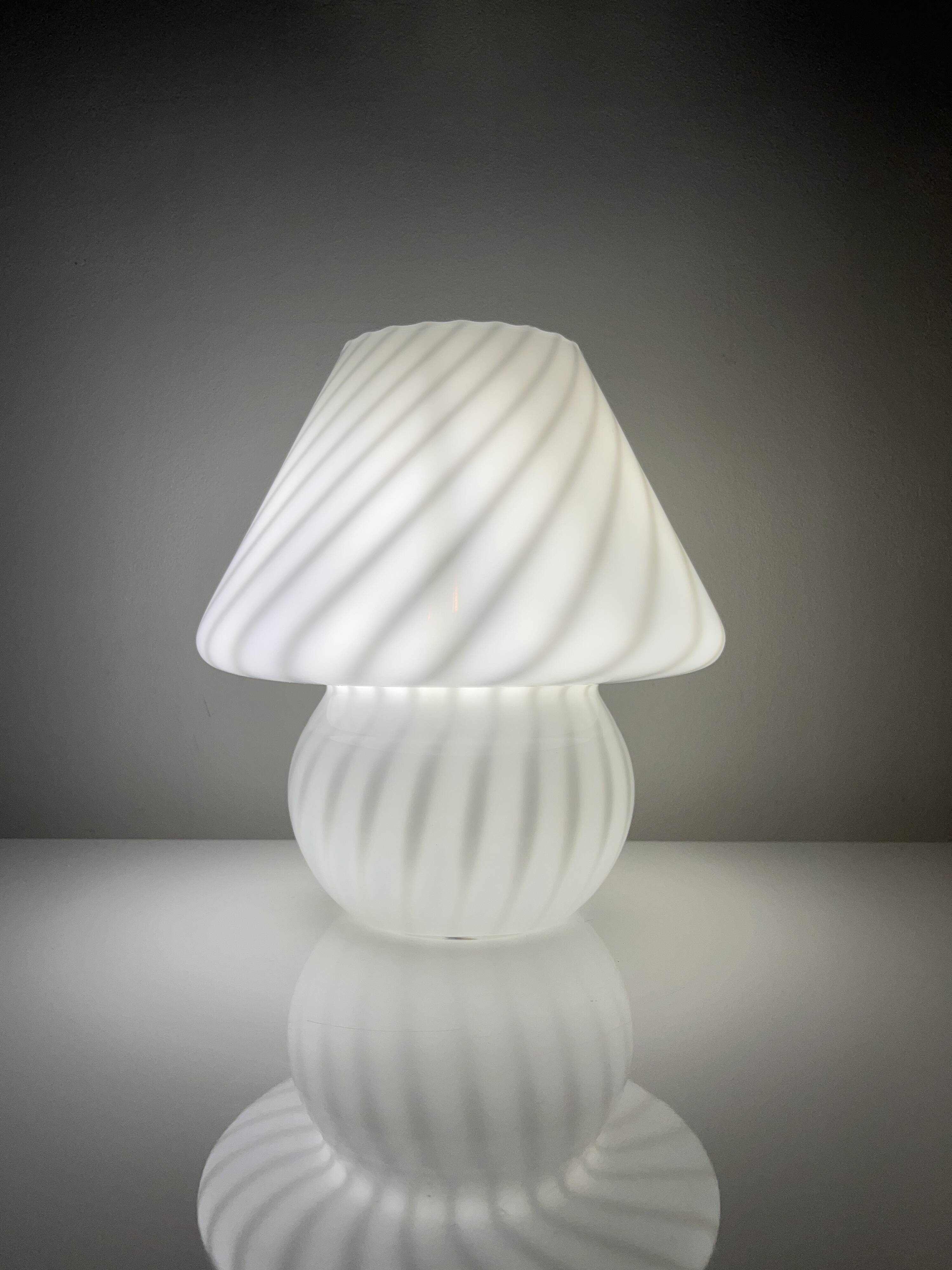 Vintage Murano Italy mushroom lamp with glossy white spiral decoration