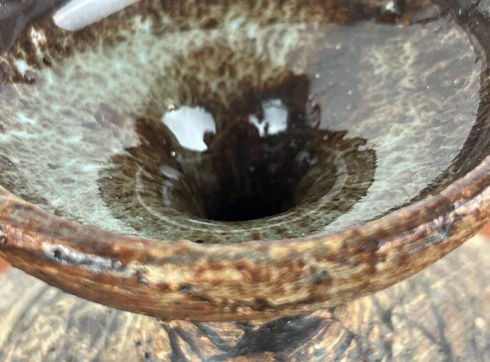 Vintage German brutalist studio mushroom vase by Gerhard Liebenthron, 1970s.