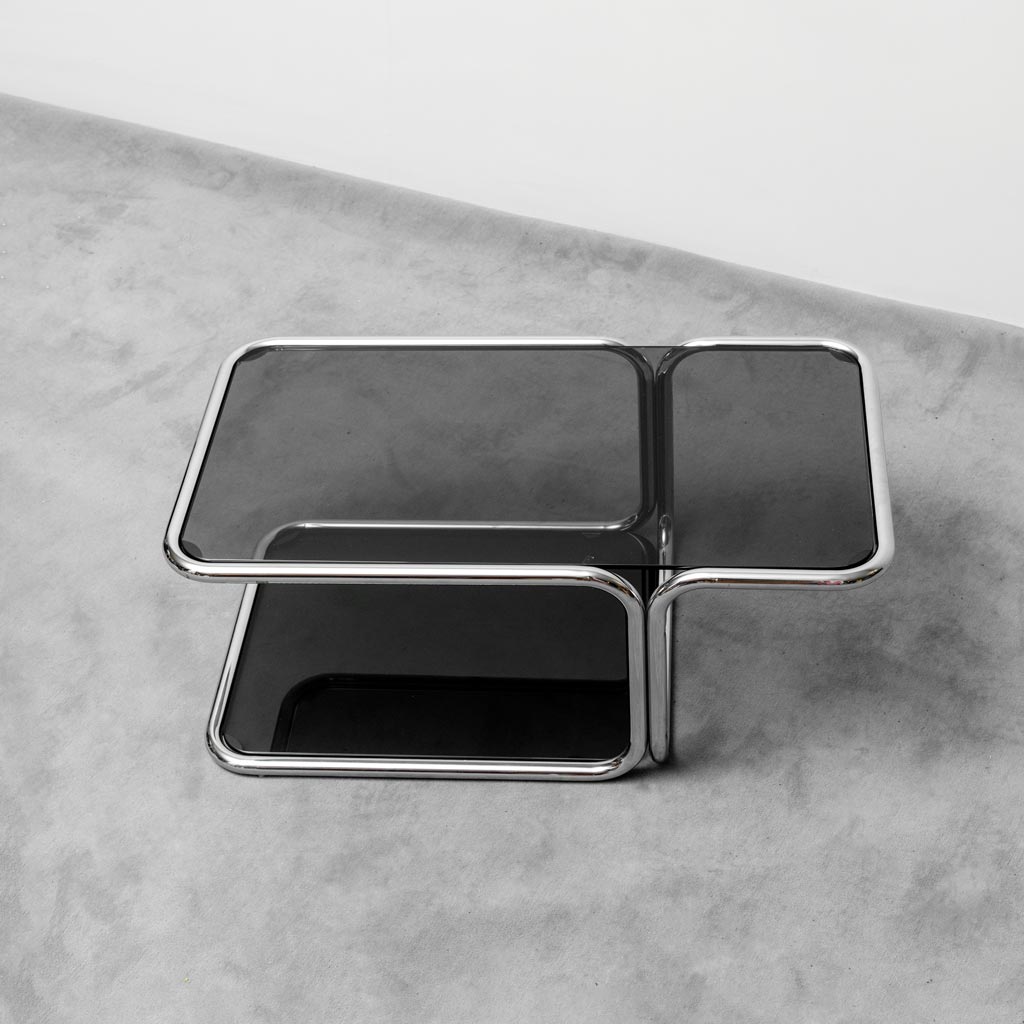 Coffee table metal smoked glass 70s vintage modern