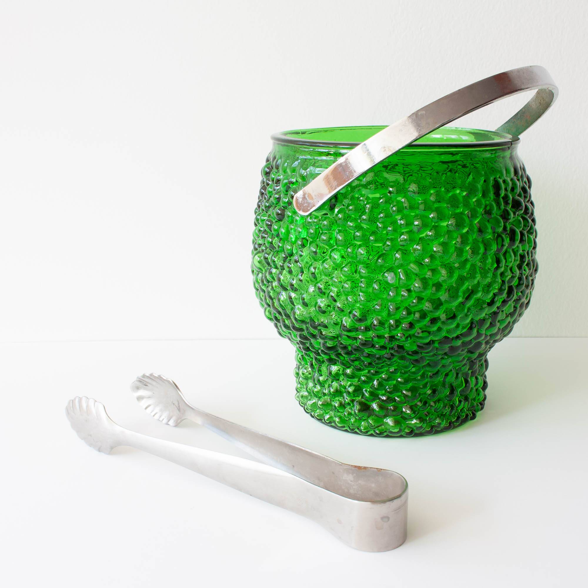 Vintage Green Set of 6 Cocktail bubble glasses, ice bucket and ice clamps