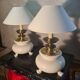 pair of table or bedside lamps in white ceramic with brass tripod 45x3