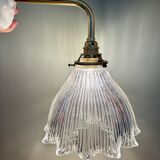 Elbow wall lamp with vintage holophane glass shade