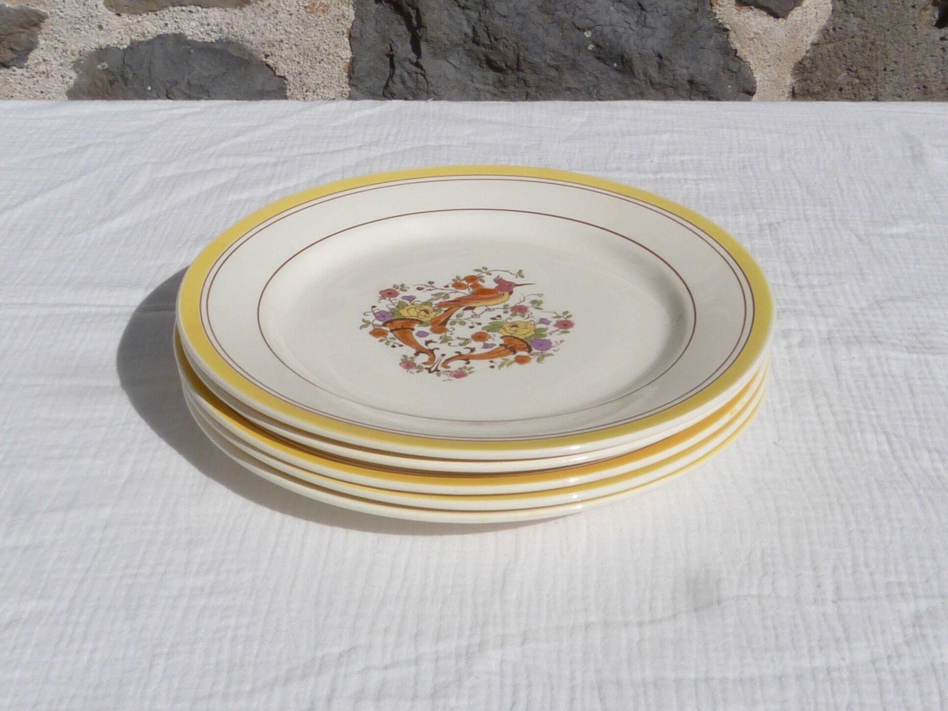 Set de 5 assiettes oiseau Boch la Louvière