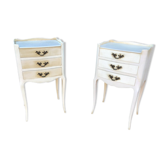 Pair of bedside Louis XV French shabby chic cracked
