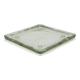 Vintage square serving tray in pale green tinted transparent glass with raised feet.