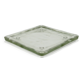 Plateau de service carré vintage en verre transparent teinté vert pâle avec pieds surélevés