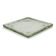 Vintage square serving tray in pale green tinted transparent glass with raised feet.