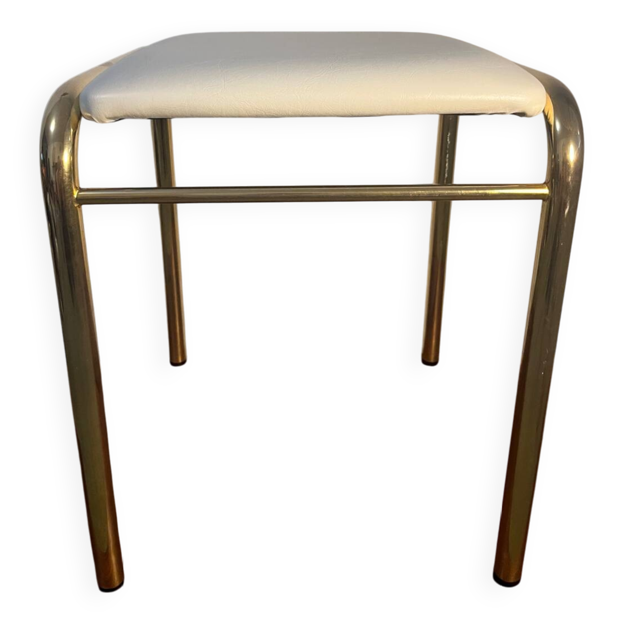 Gold metal and white leatherette stool from the 80s