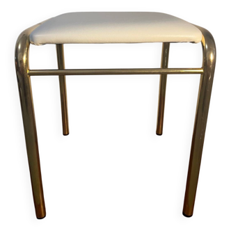 Gold metal and white leatherette stool from the 80s