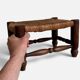 Rustic French Low Footstool in Turned Wood and Rush, Early 20th Century