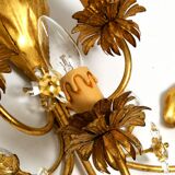Pair of gold plated Italian 1980's floral Regency Murano glass sconces
