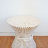 Table low round and white vintage rattan bamboo