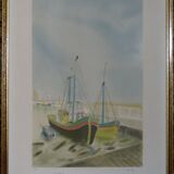 Lithograph sailboats in port 57 x 79 cm