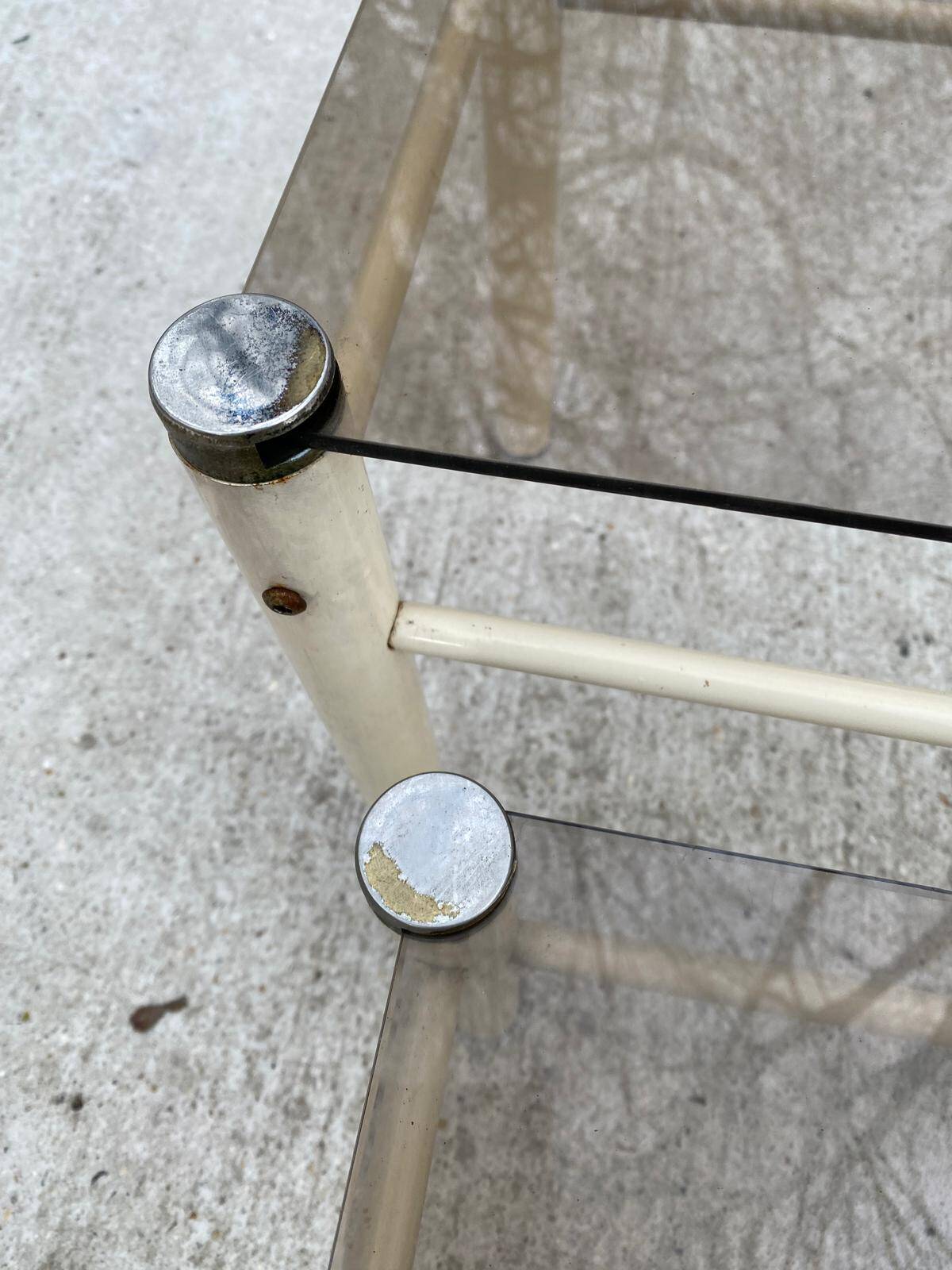 2 industrial beige glass nesting coffee tables by Yves Boutboul, 1970