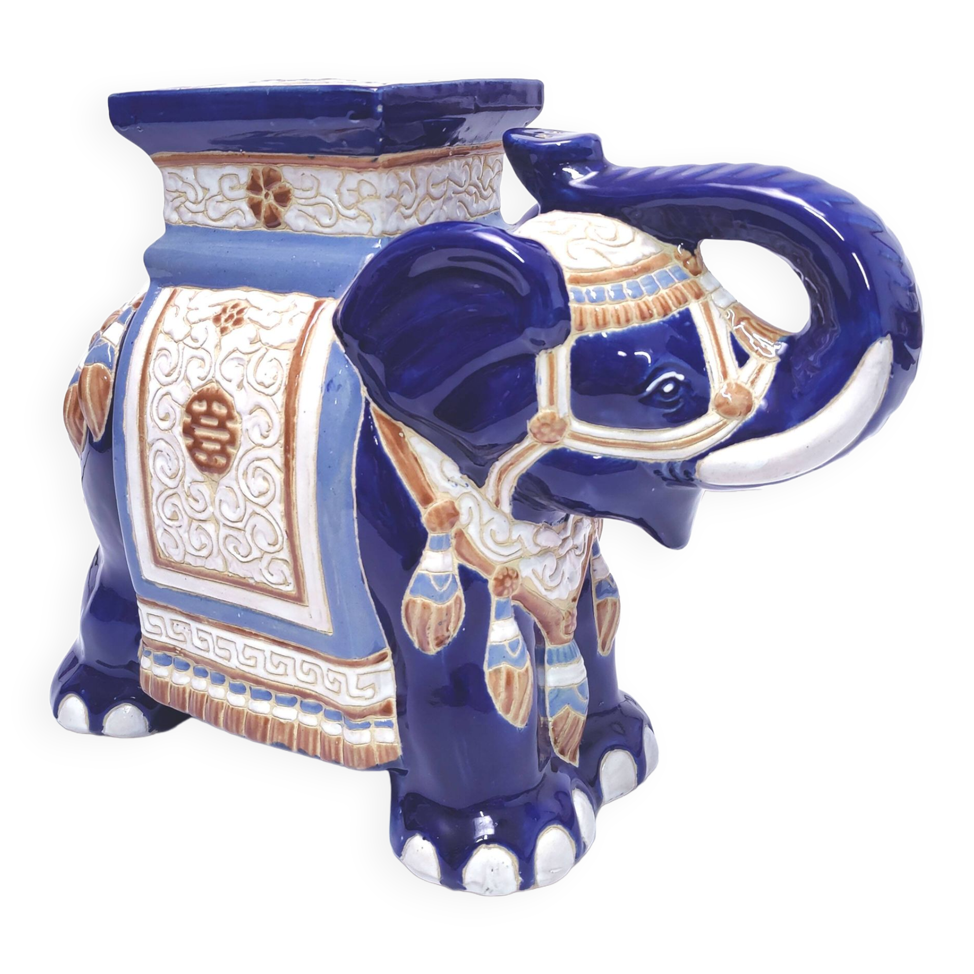 Large ceramic elephant blue plant holder
