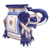 Grand éléphant céramique porte-plante bleu