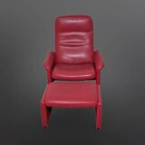 Desede DS50 avec pouf en cuir rouge, Suisse années 1980.