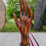 Carved wooden ring holder signed 70s