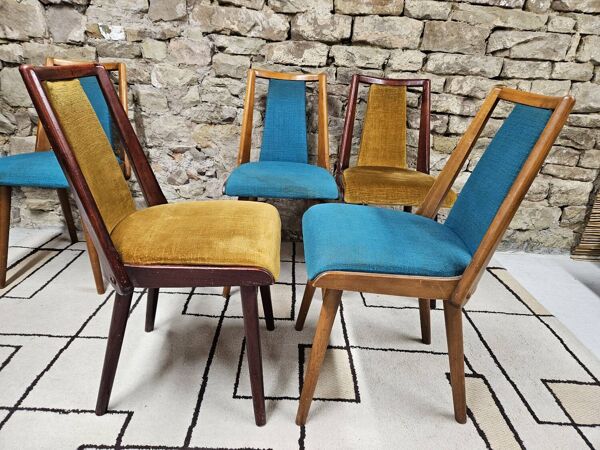 Lot de 5 chaises vintage bistrot pied fuseau 1960