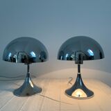 Pair of space age chrome mushroom lamps