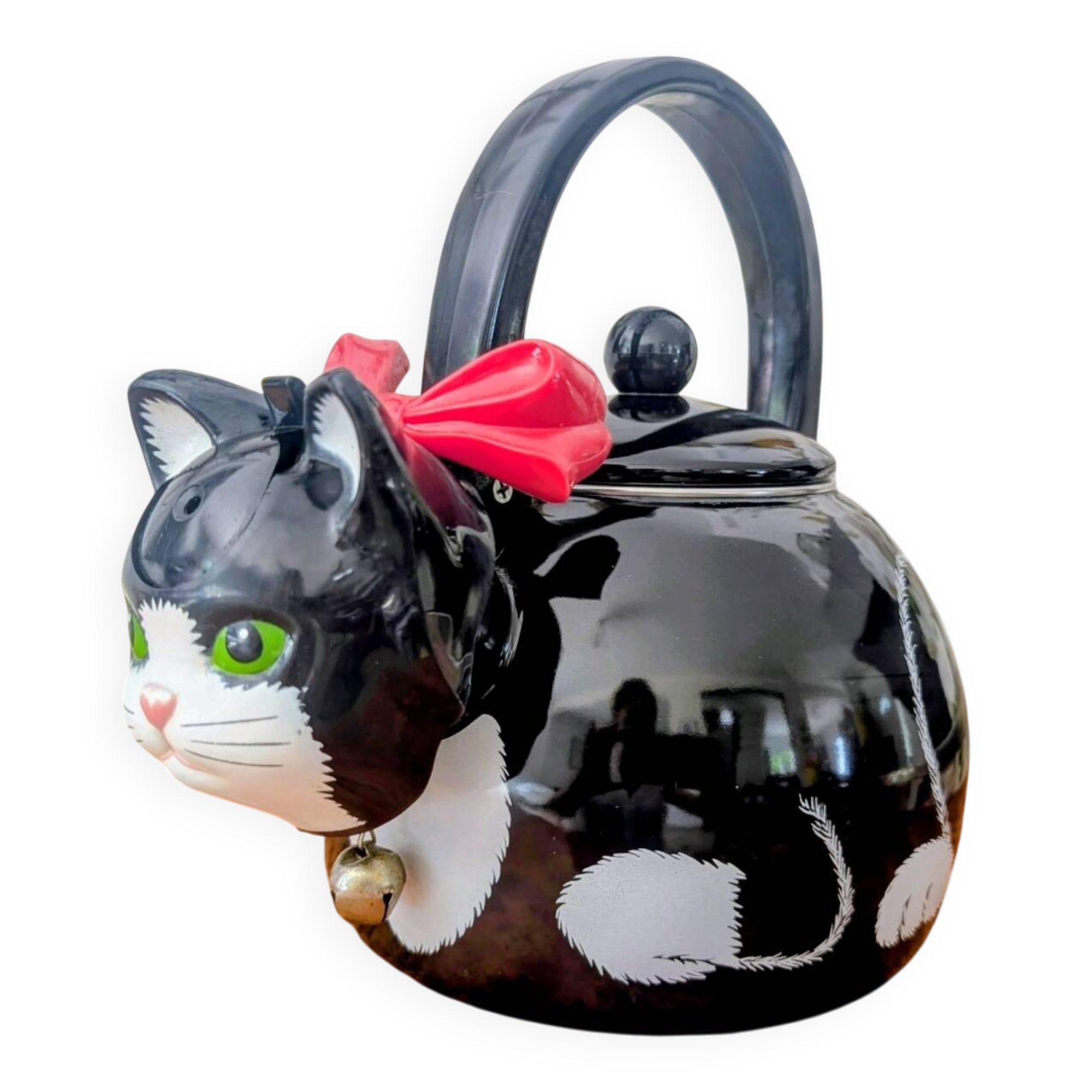 Vintage enamelled metal cat teapot