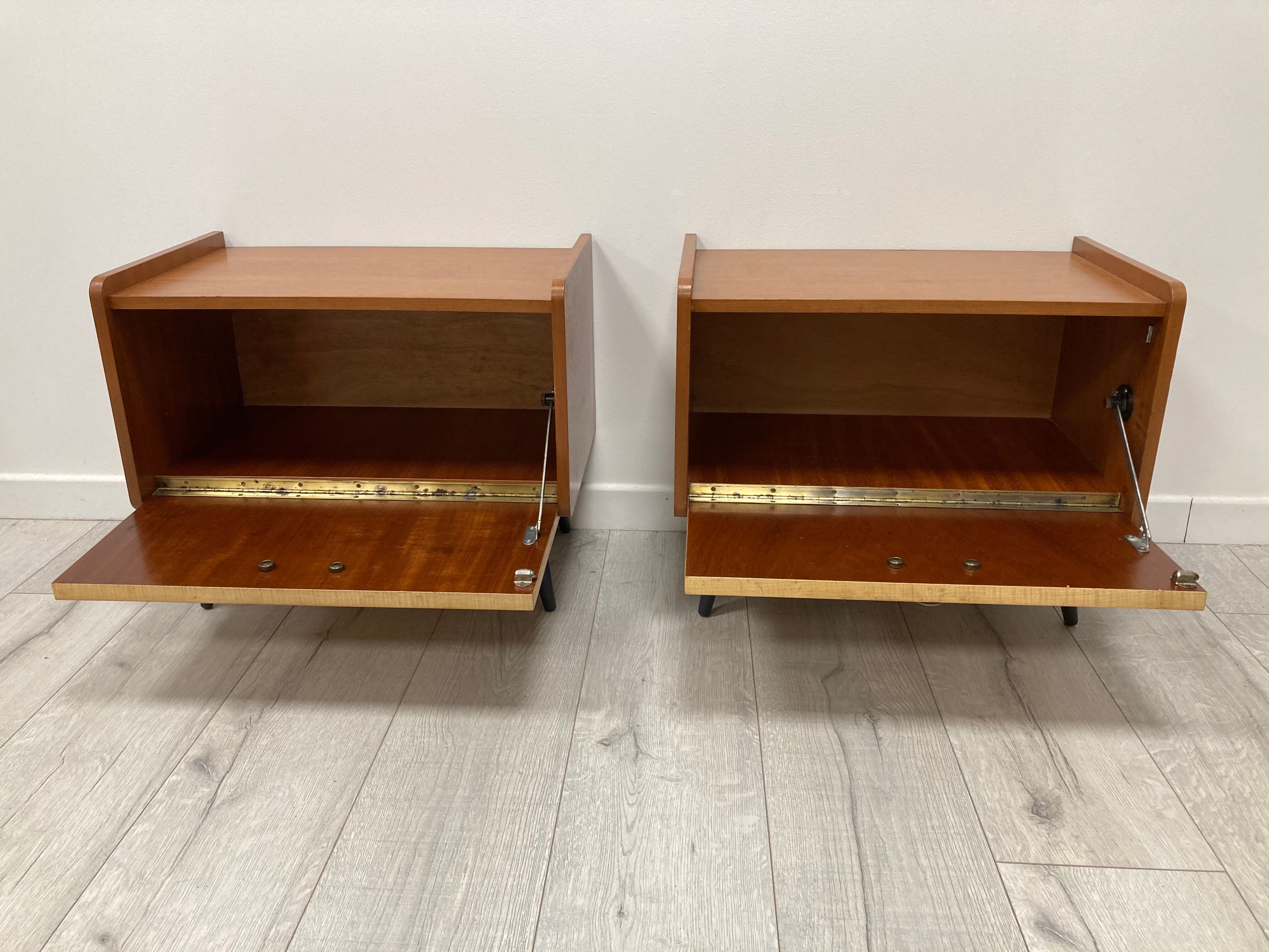Pair of 1960s bedside tables compass feet