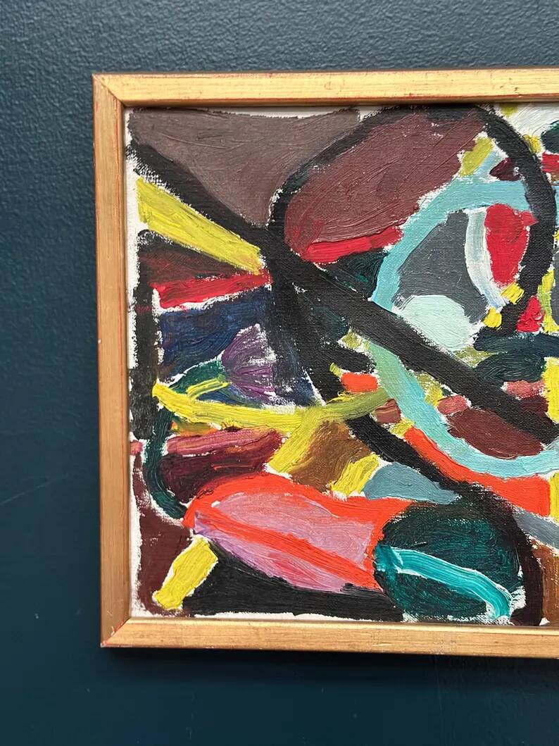 Original Swedish Oil on Canvas – “Abstract Composition” – Signed – Dated 1960 – Vintage & Framed – 44.5 × 31 cm (17.5" × 12.2")