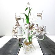 Chandelier bouquet of flowers in painted metal - flowers and foliage in volume - 3 ampoules